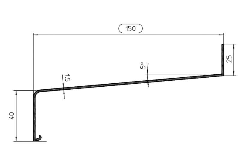 Zeichnung Fensterbank Softline Plus Fensterbank SP 150 mm 40 mm