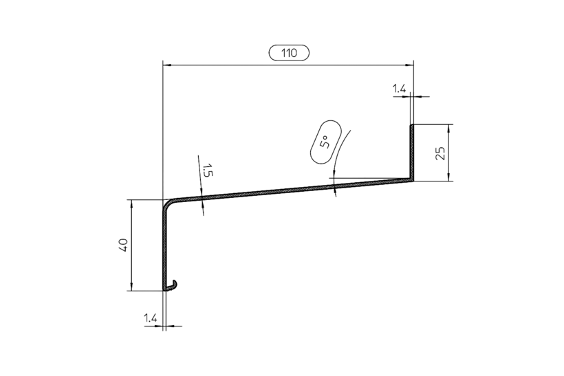 Zeichnung Fensterbank Softline Plus Fensterbank SP 110 mm 40 mm