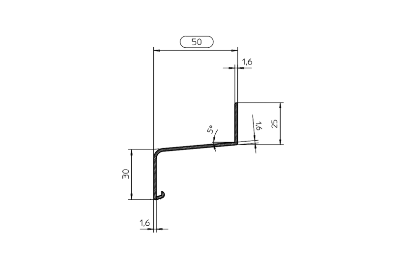 Zeichnung Fensterbank Standard Fensterbank ST 50 mm 30 mm