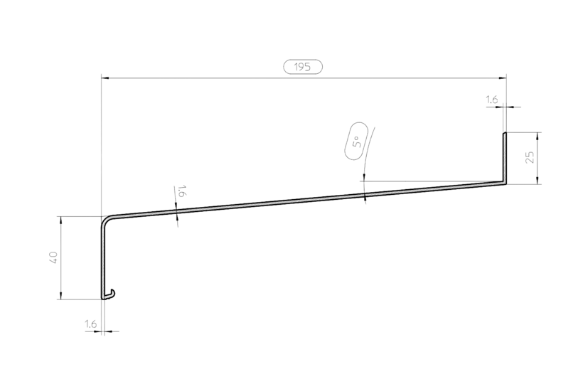 Zeichnung Fensterbank Softline Plus Fensterbank SP 195 mm 40 mm