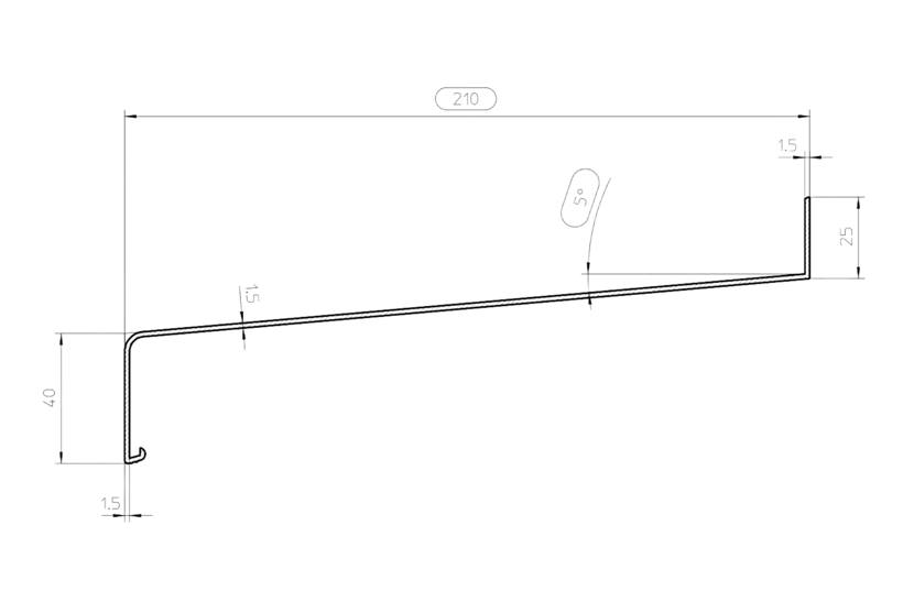Zeichnung Fensterbank Softline Plus Fensterbank SP 210 mm 40 mm