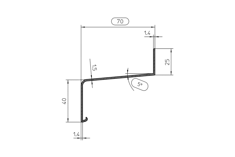 Zeichnung Fensterbank Softline Plus Fensterbank SP 70 mm 40 mm