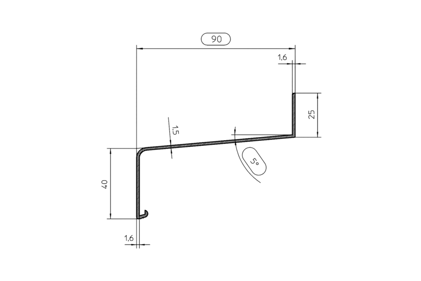 Zeichnung Fensterbank Softline Plus Fensterbank SP 90 mm 40 mm