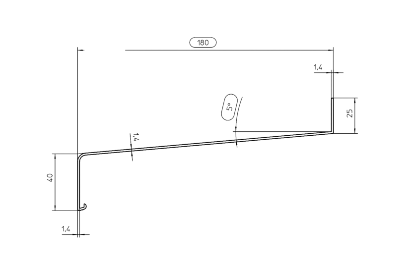 Zeichnung Fensterbank Softline Plus Fensterbank SP 180 mm 40 mm