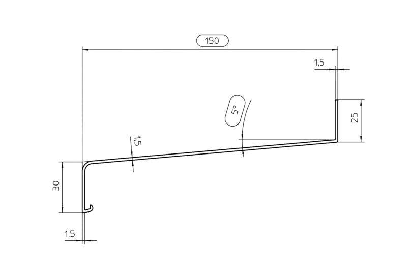 Zeichnung Fensterbank Standard Fensterbank ST 150 mm 30 mm