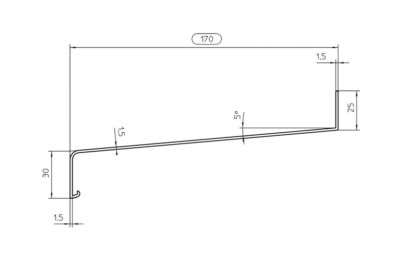 Zeichnung Fensterbank Standard Fensterbank ST 170 mm 30 mm