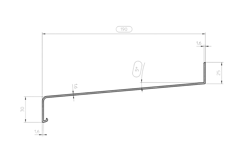 Zeichnung Fensterbank Standard Fensterbank ST 190 mm 30 mm