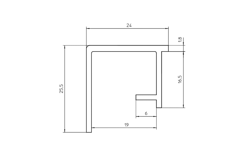 Zeichnung Fensterbank Zubehör Gleitabschluss A 500 V/24