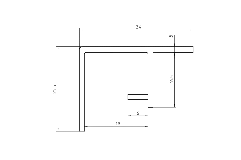 Zeichnung Fensterbank Zubehör Gleitabschluss A 500 V/34 30 mm