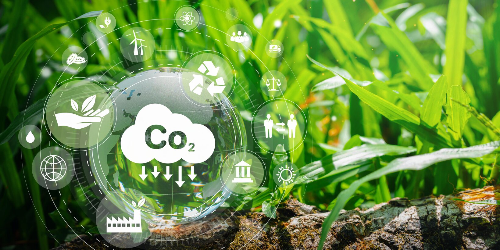 Cloud with CO2 in the background green grass | © iStock-1387848928