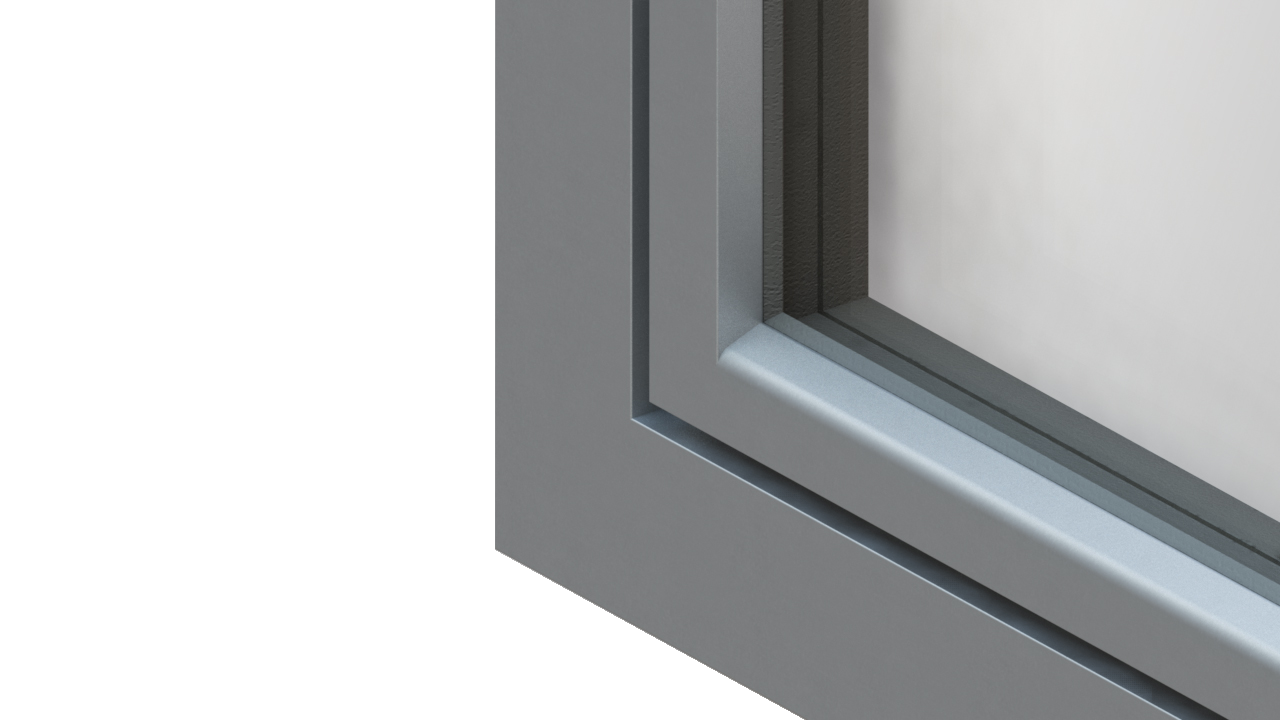 Einbaubeispiel für das Systemelement BUG Triangel im flächenbündigen Aluminium-Flügelfenster 