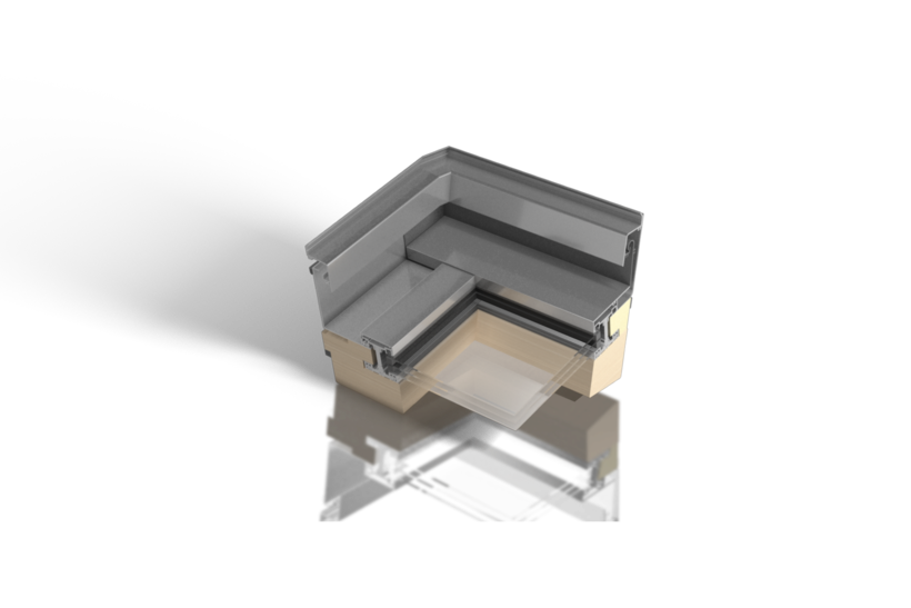 Detailed view of the wood-aluminium system for the BUG conservatory system
