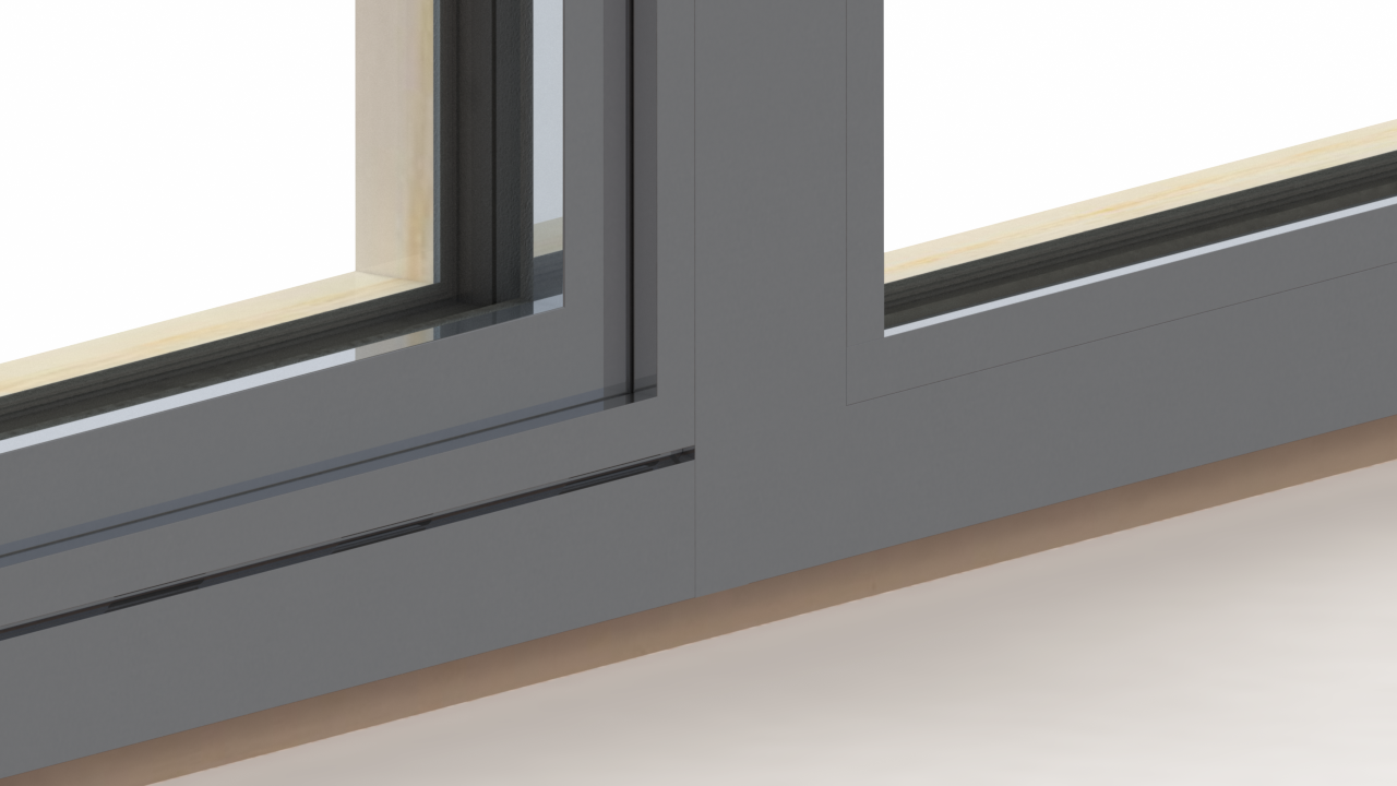 Abbildung des unteren Blend- und Flügelrahmens aus Aluminium der Außenverglasung BUG cliXsafe