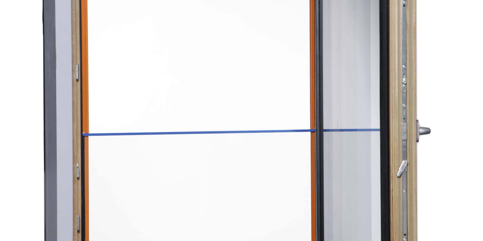 Innenaufnahme mit geöffnetem Flügel der Absturzsicherung aus Glas BUG FrontProtect