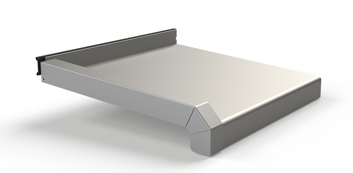 Fensterbankabschnitt mit WDVS-Abschluss, schwarzen Federn und Aluminiumgehäuse