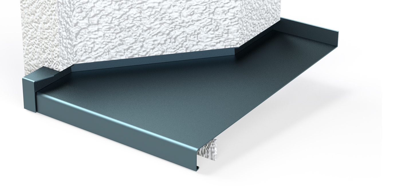 Eingebaute dunkle Fensterbank mit WDVS-Abschluss als Sonderkonstruktion Engadinger Fassade