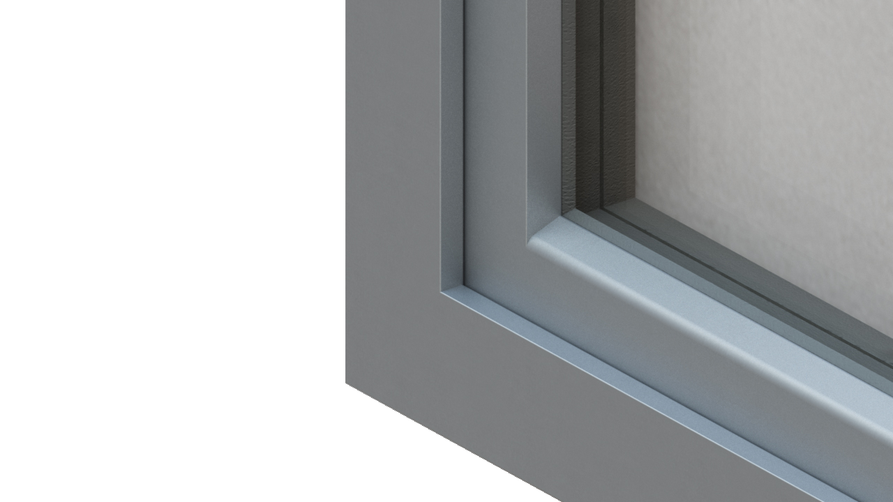 Einbaubeispiel des Systemelements BUG Triangel im flächenversetzten Fenster