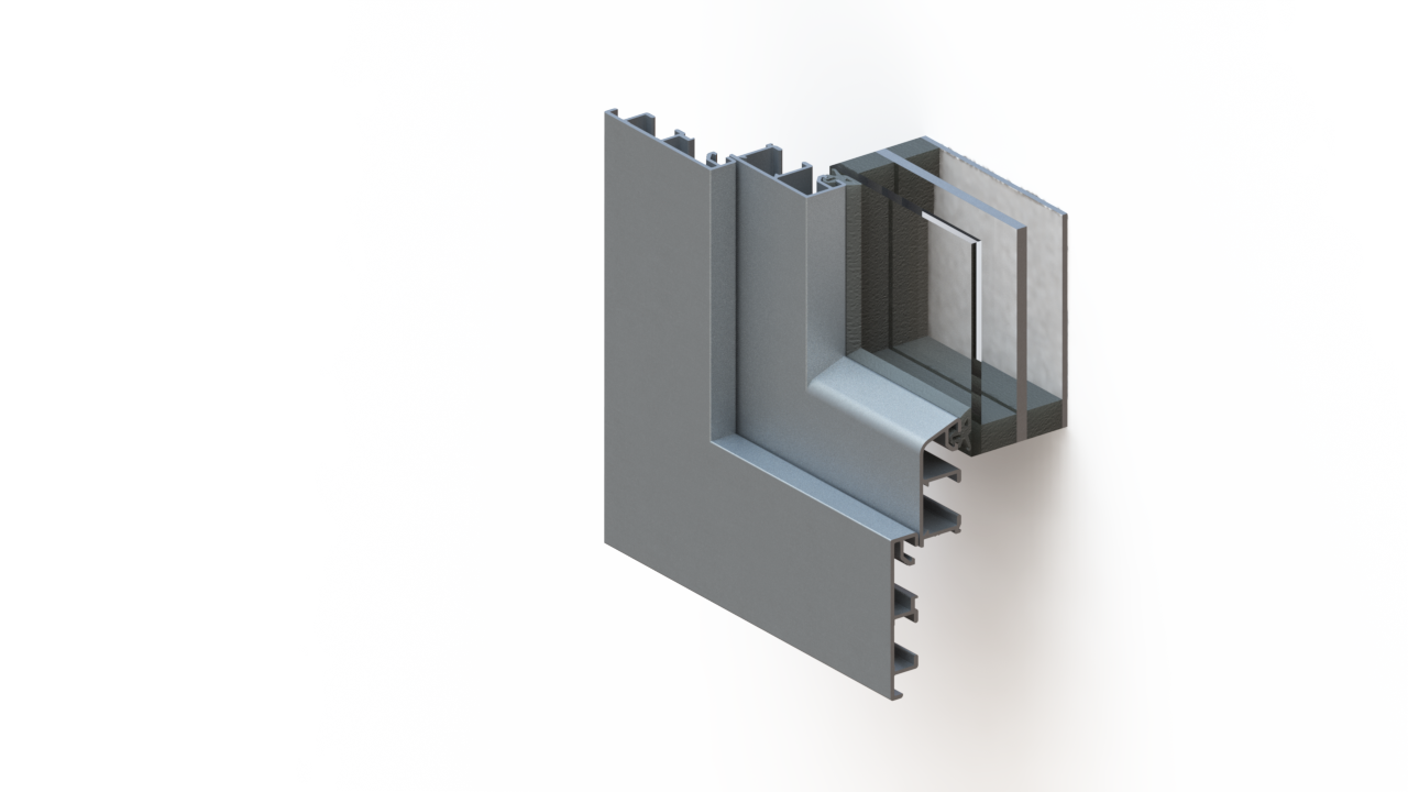 Ausschnitt des Einbaubeispiels vom Systemelements BUG Triangel im flächenversetzten Fenster