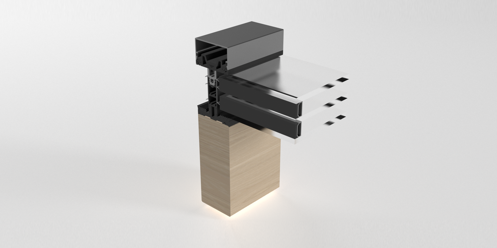 Verbindung von Holz, Alu und Glaspaneel