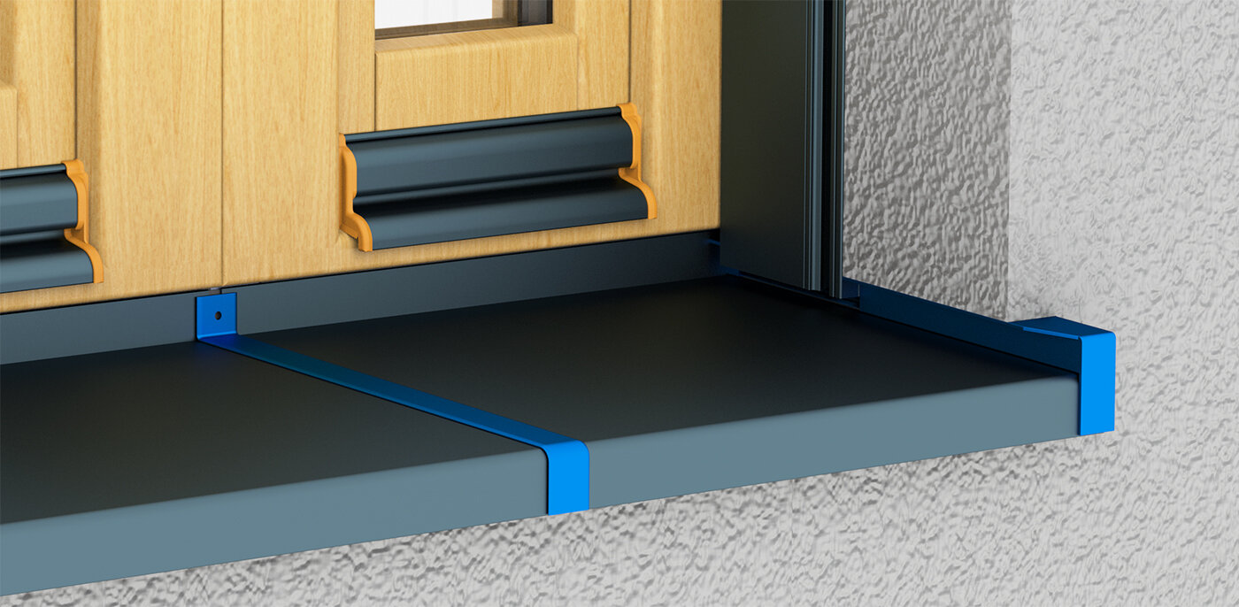 Aluminium window sill with sliding closure incl. roller shutter guide