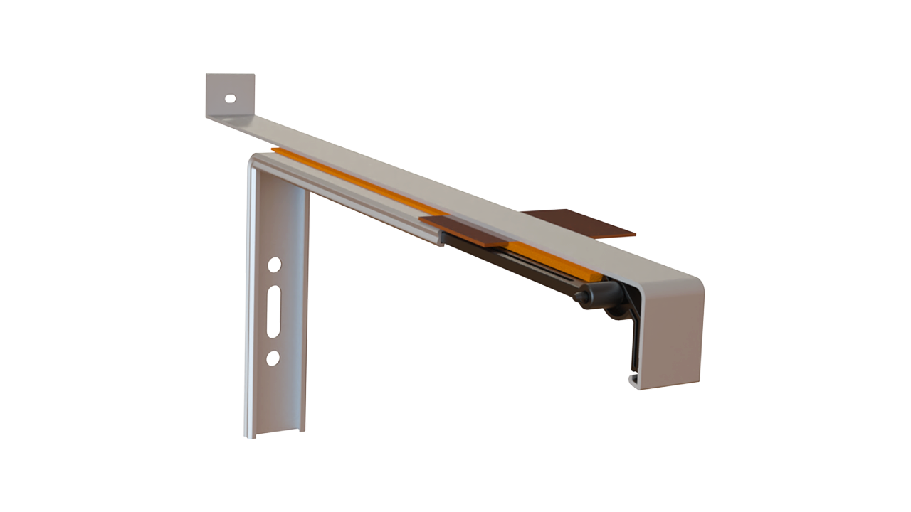 Montageoption des Fensterbankhalters HS 500 mit thermischer Trennung auf Alukonsole und Klebstoffanwendung