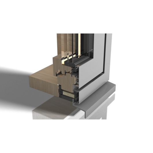 Space between the wood-aluminium-glass construction of BUG FrontProtect at the bottom of the window with integrated window sill