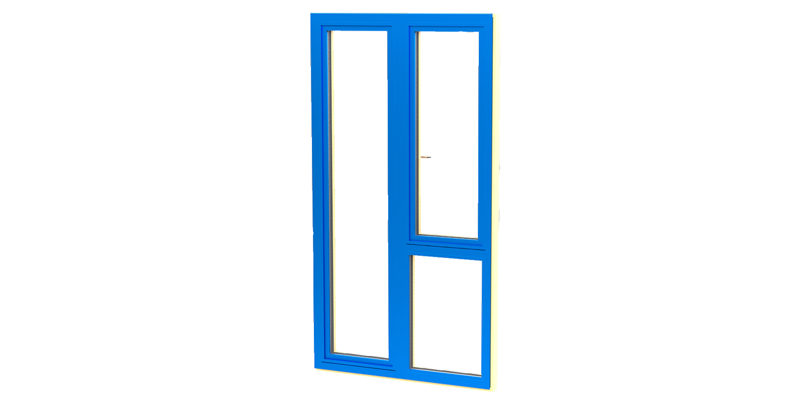 Fenster mit Tür, Fensterflügel und Festverglasung von außen