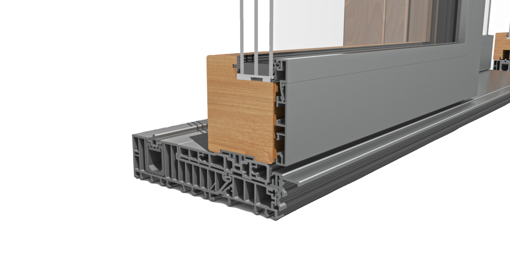 Holz-Alu-Hebeschiebetüren mit Außenverglasung im Classic System von unten