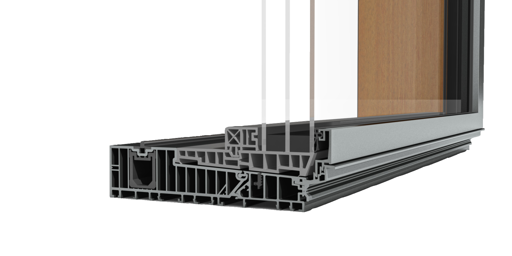 Holz-Alu-Hebeschiebetüren mit Außenverglasung im Sky System von unten