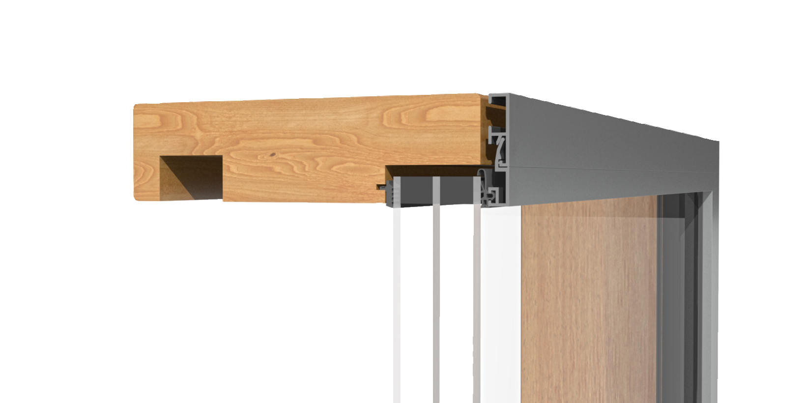 Holz-Alu-Hebeschiebetüren mit Außenverglasung im Sky System von oben