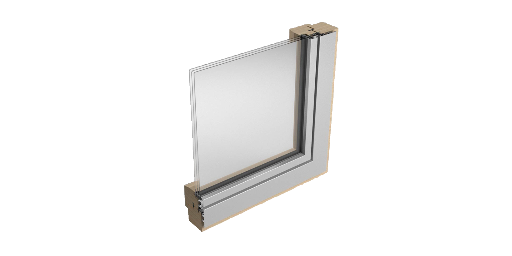 Flächenbündige Fenster, zweifach verglast, mit abgeschrägter Kantenausführung