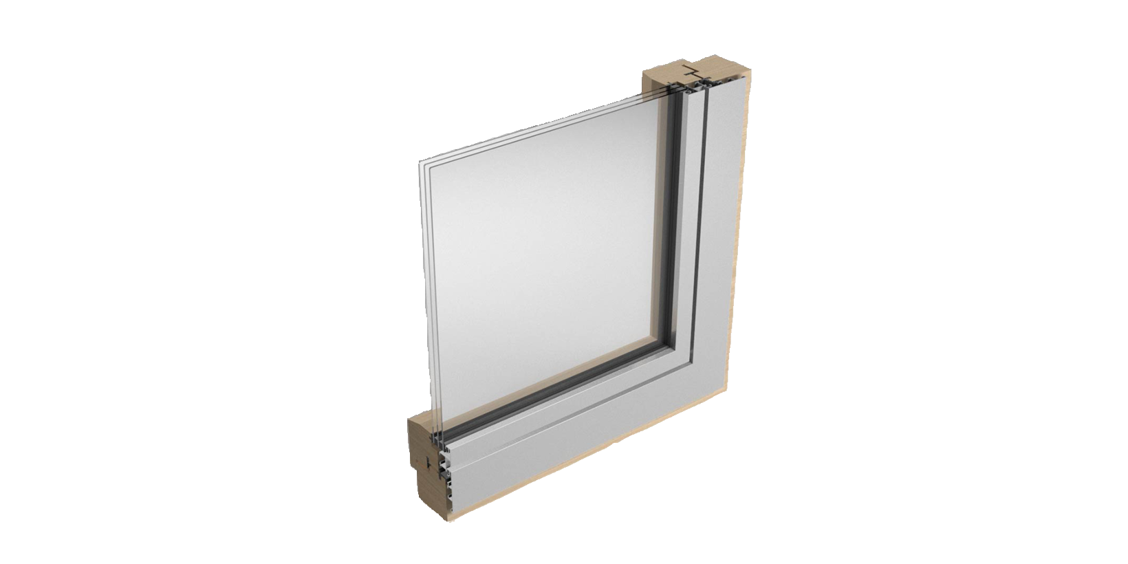 Flächenbündige Fenster, dreifach verglast, mit kantiger Kantenausführung