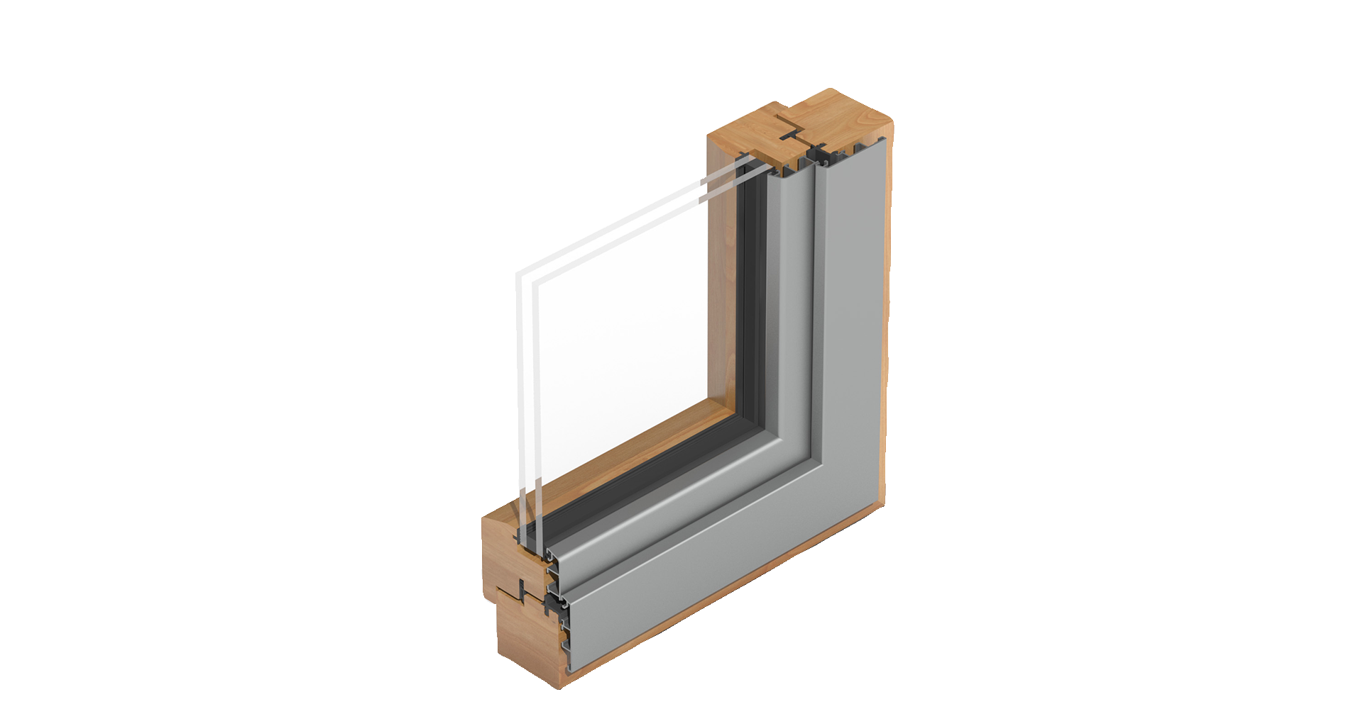 Wood-aluminium window with slanted profile