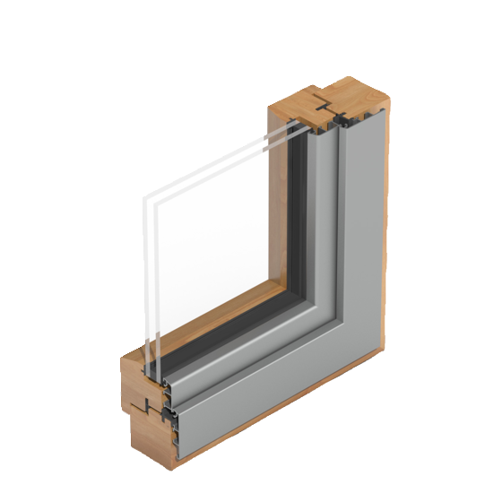 Klassisches Holz-Alu-Fenster mit schräger Profilausführung