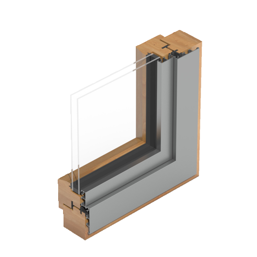 Holz-Alu-Fenster mit kantiger Profilausführung