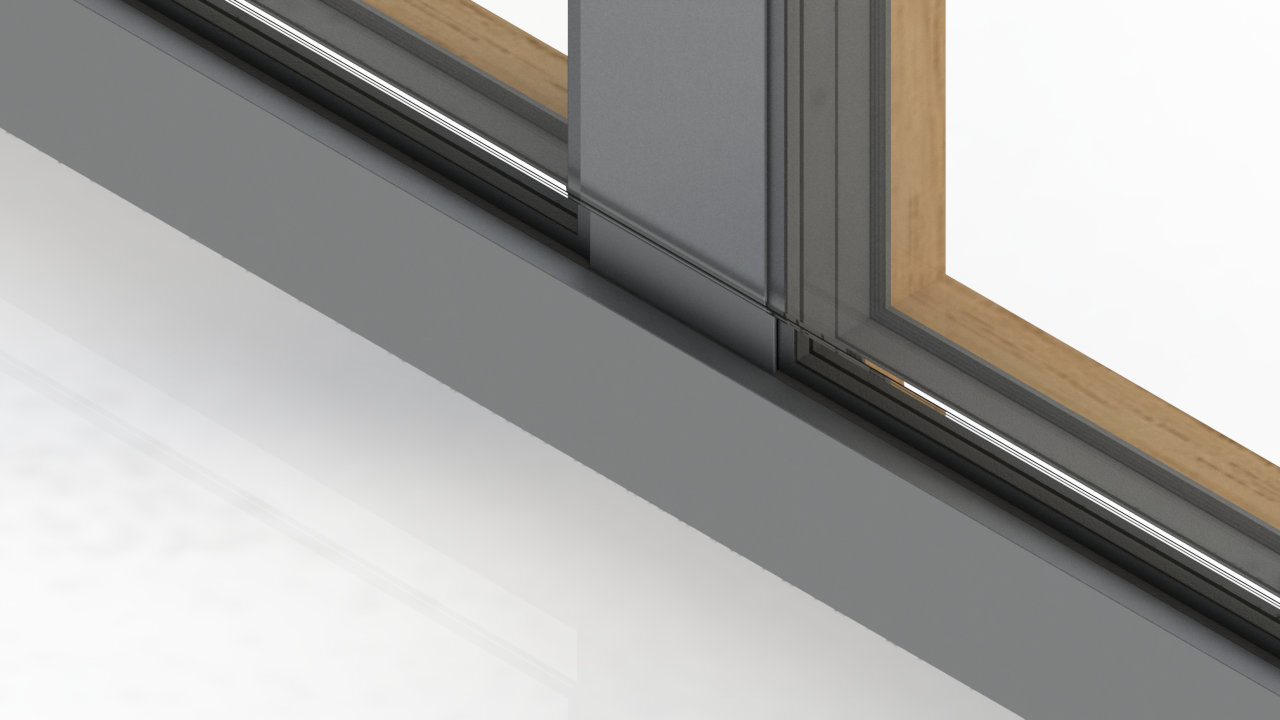 Stulpleiste des Fensters BUG Integral 3 in Kombination mit der Absturzsicherung FrontProtect von unten