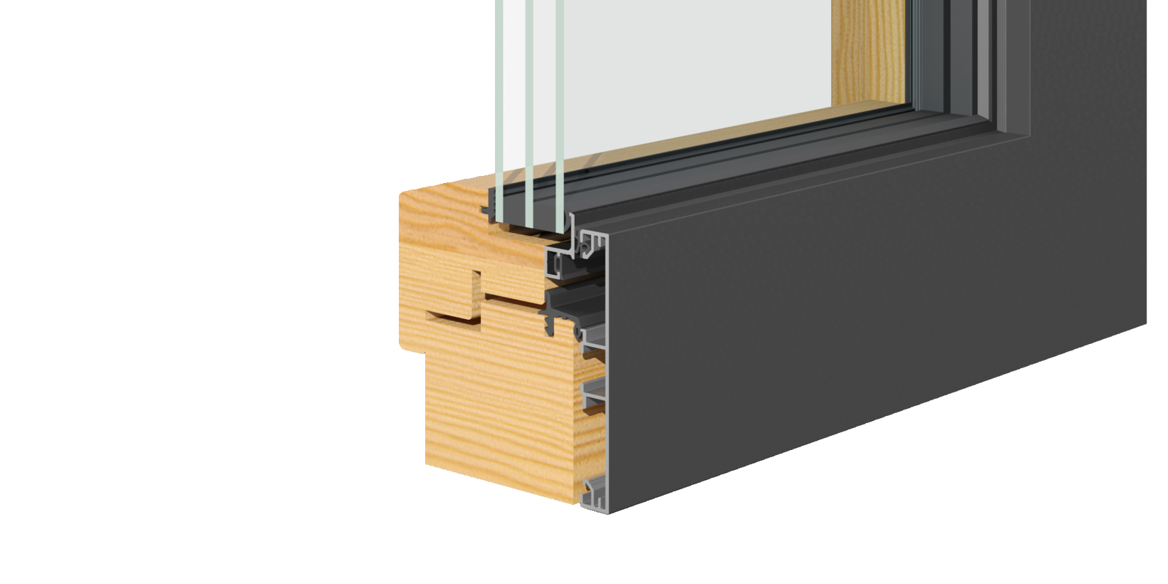 Detailansicht des dreifach verglasten Fensters BUG Integral 3