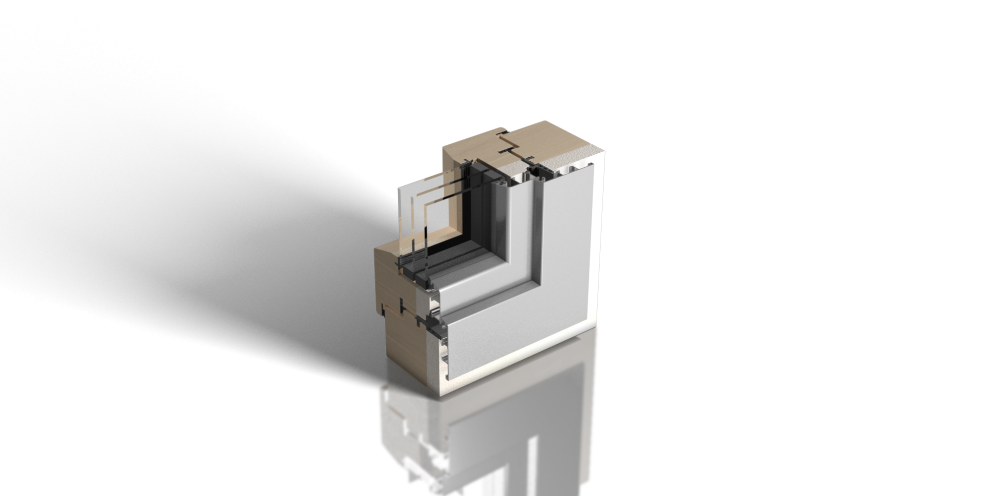 Cross-section of an energy-saving window with an insulating layer on the window frame and window sash