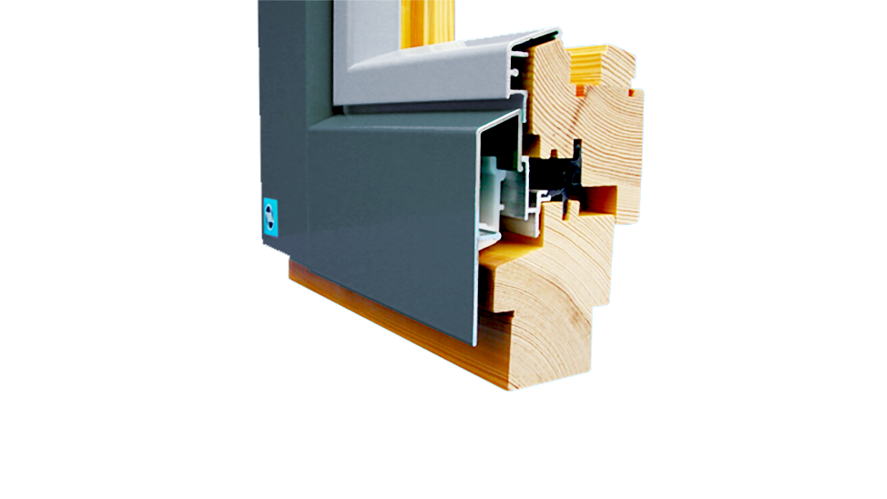 Querschnitt der Alu-Fensterverkleidung HOLZPLUS