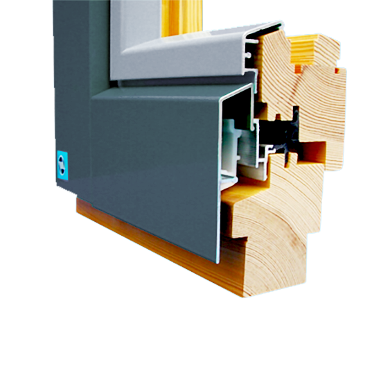 Querschnitt der Alu-Fensterverkleidung HOLZPLUS