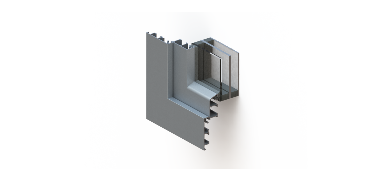 Querschnitt von der Ecke eines flächenversetzten Fensters mit eingesetztem Triangel-Element.