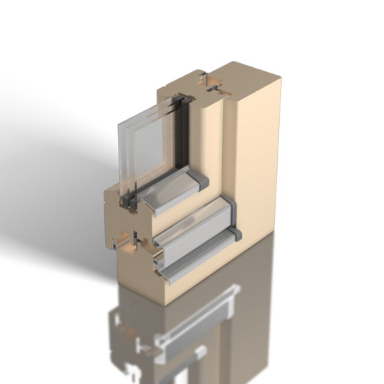 Flügelabdeckprofil FA 21 an einem Holzfenster