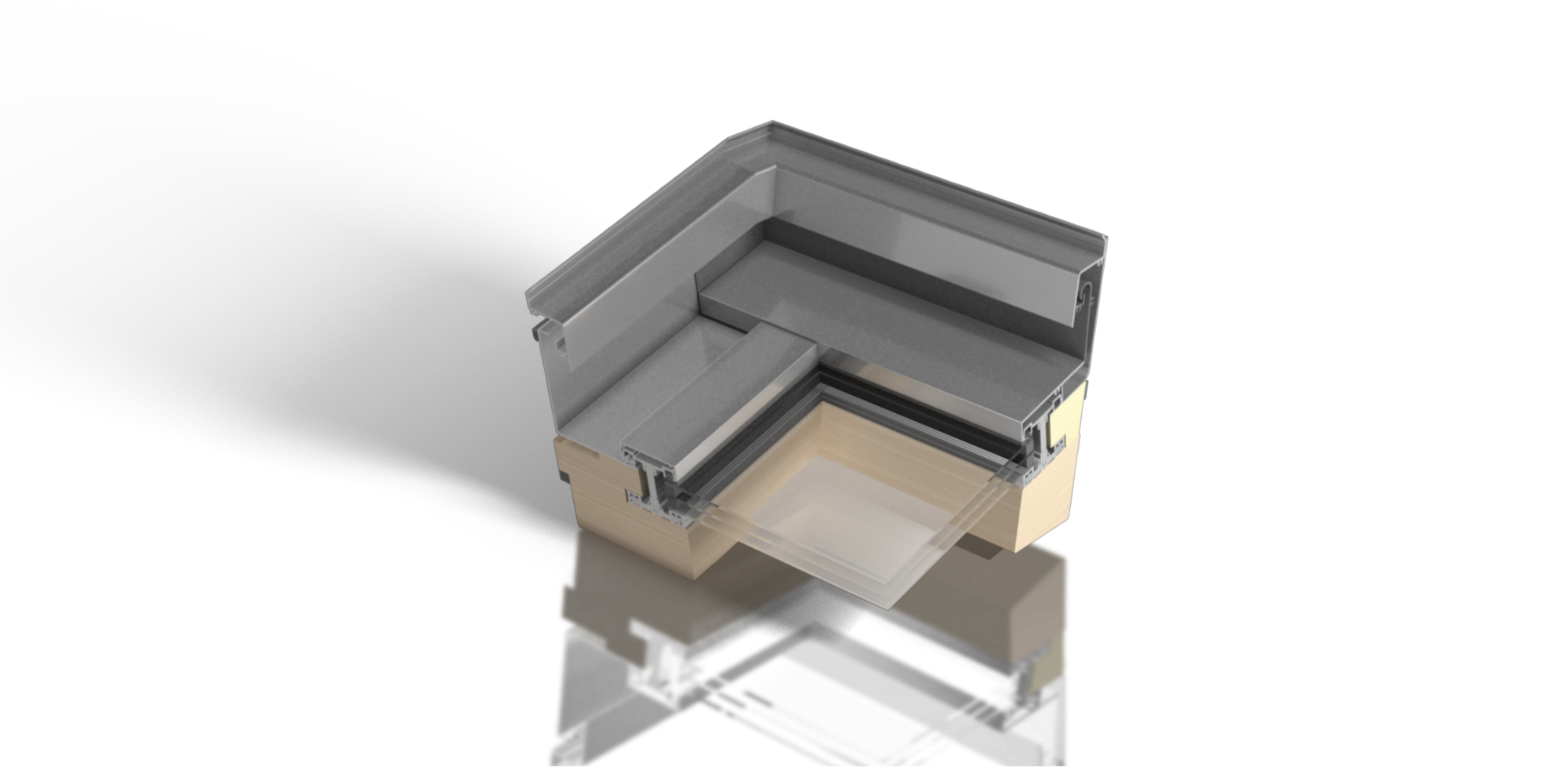 Detaillierte Ansicht des Holz-Aluminiumsystems für das Wintergartensystem von BUG